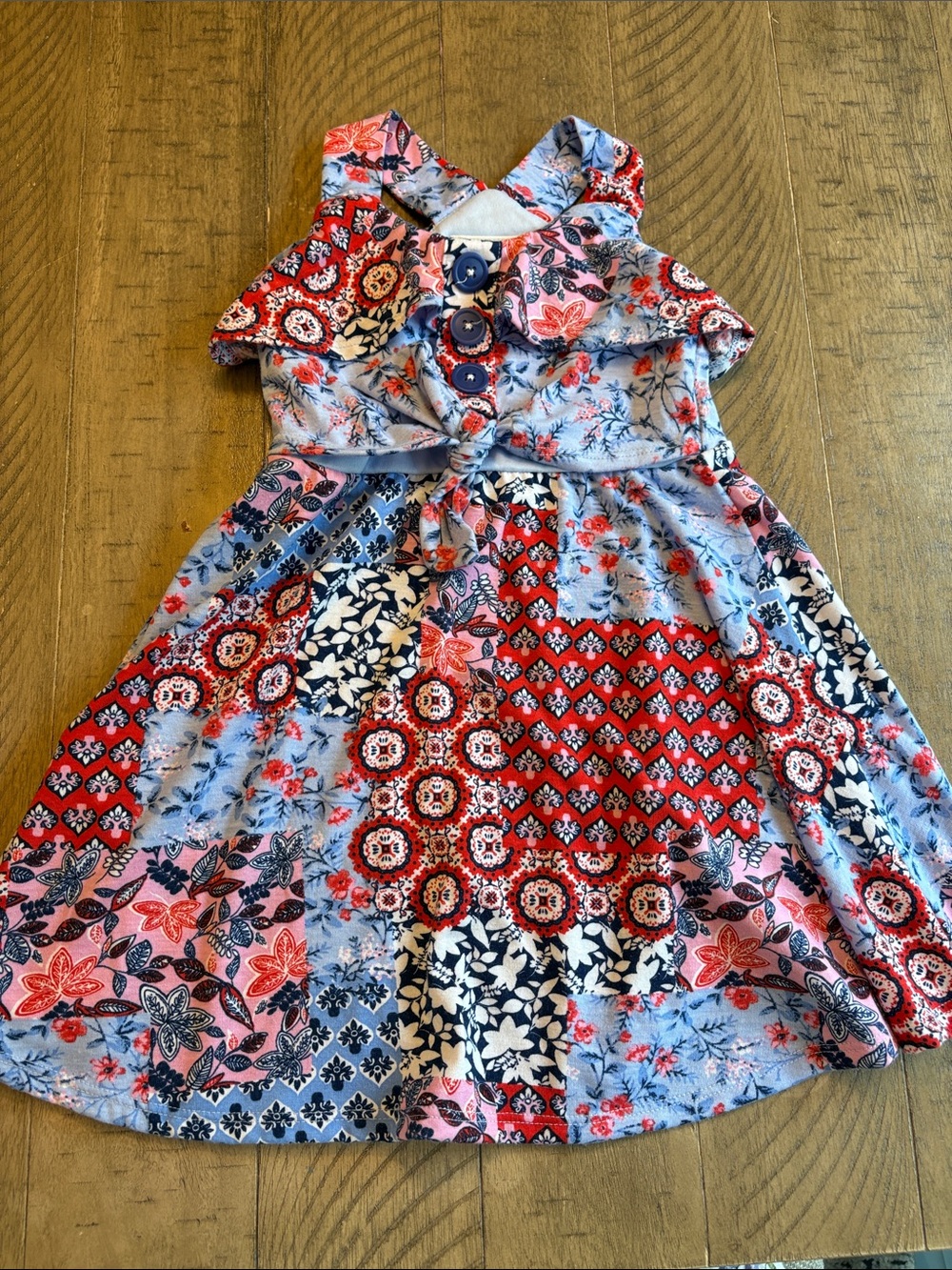 Jona Michelle Red, Blue & Pink Floral Patchwork Dress